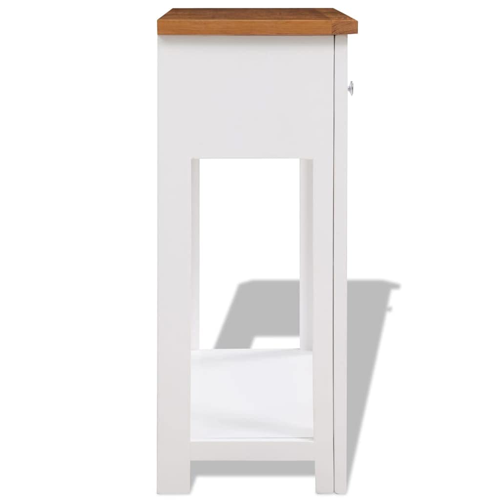 Solid Oak Wood Console Table with Two Drawers and Shelf O87755