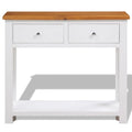 Solid Oak Wood Console Table with Two Drawers and Shelf O87755