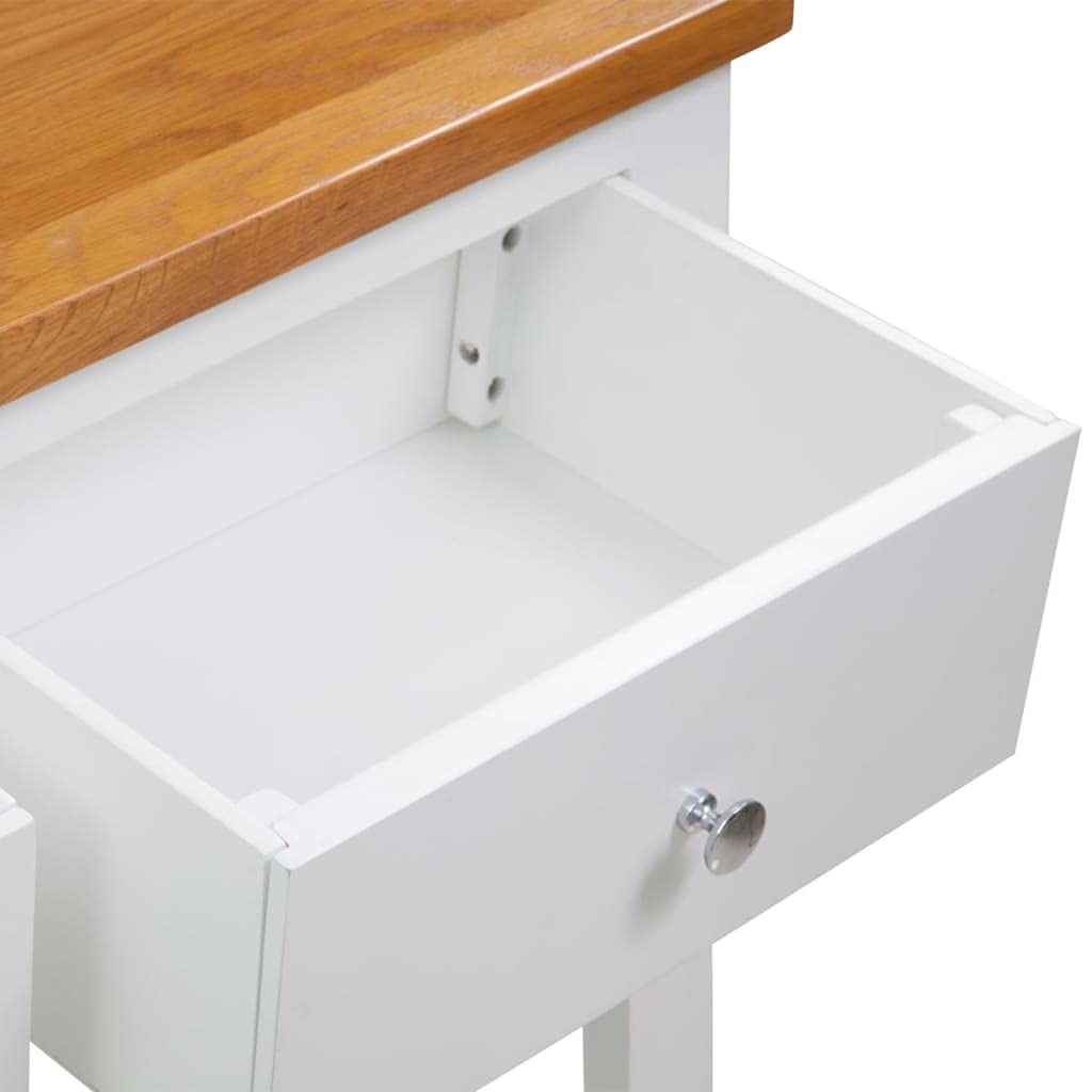 Solid Oak Wood Console Table with Two Drawers and Shelf O87755