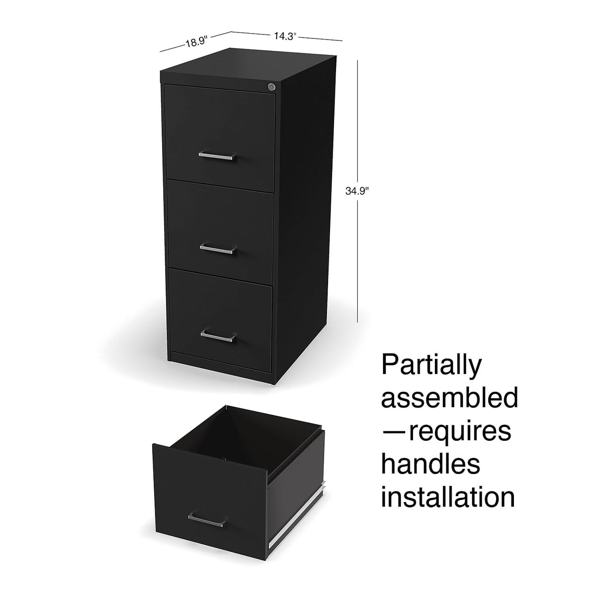 Black 3 Drawer Letter Legal Locking File Cabinet F178497