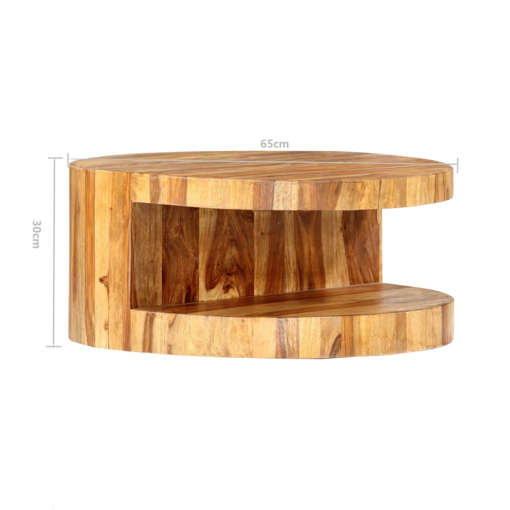 Natural Solid Sheesham Wood Round Coffee Table 25.6 in L5832