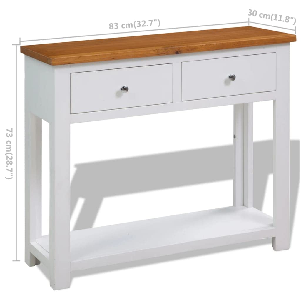 Solid Oak Wood Console Table with Two Drawers and Shelf O87755
