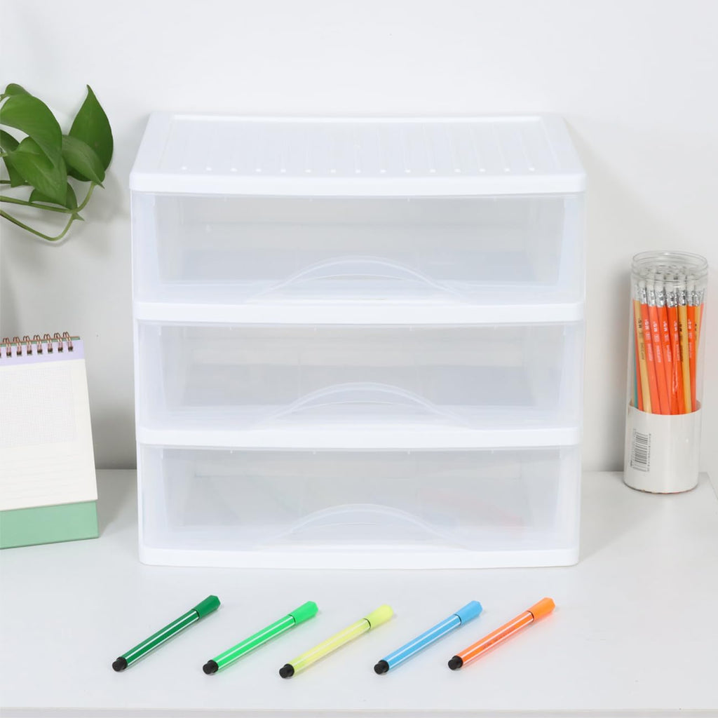 White 3 Drawer Plastic Stackable Storage Organizer F654642