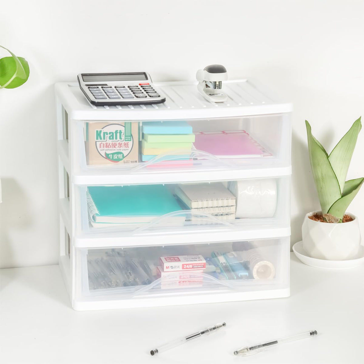 White 3 Drawer Plastic Stackable Storage Organizer F654642