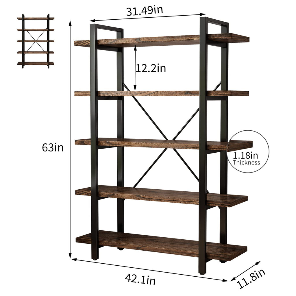 5-Tier Solid Wood and Metal Bookcase Z14254