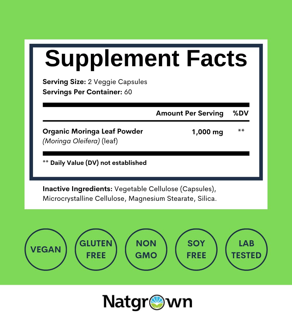 Organic Moringa 1000 mg 120 Ct Capsules E92650