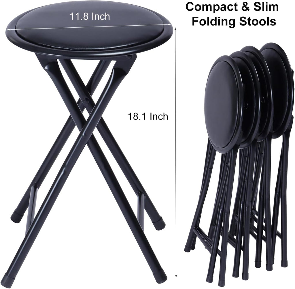 Portable Folding Stools Set of 8, 18-Inch Padded Black T13091