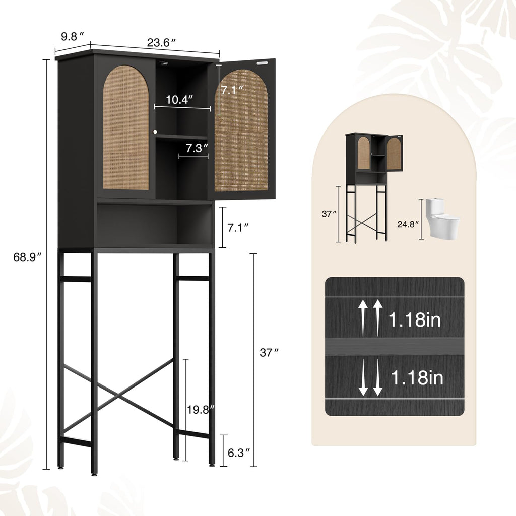 Rattan Wood Toilet Storage Cabinet with Metal Stand L649