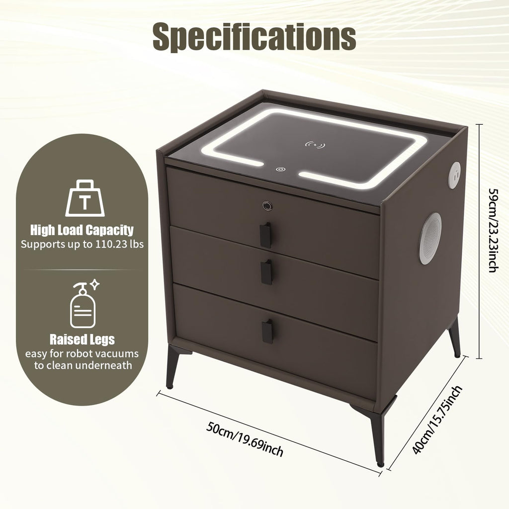 Dark Grey 3-Drawer Nightstand with Charging Station N750079