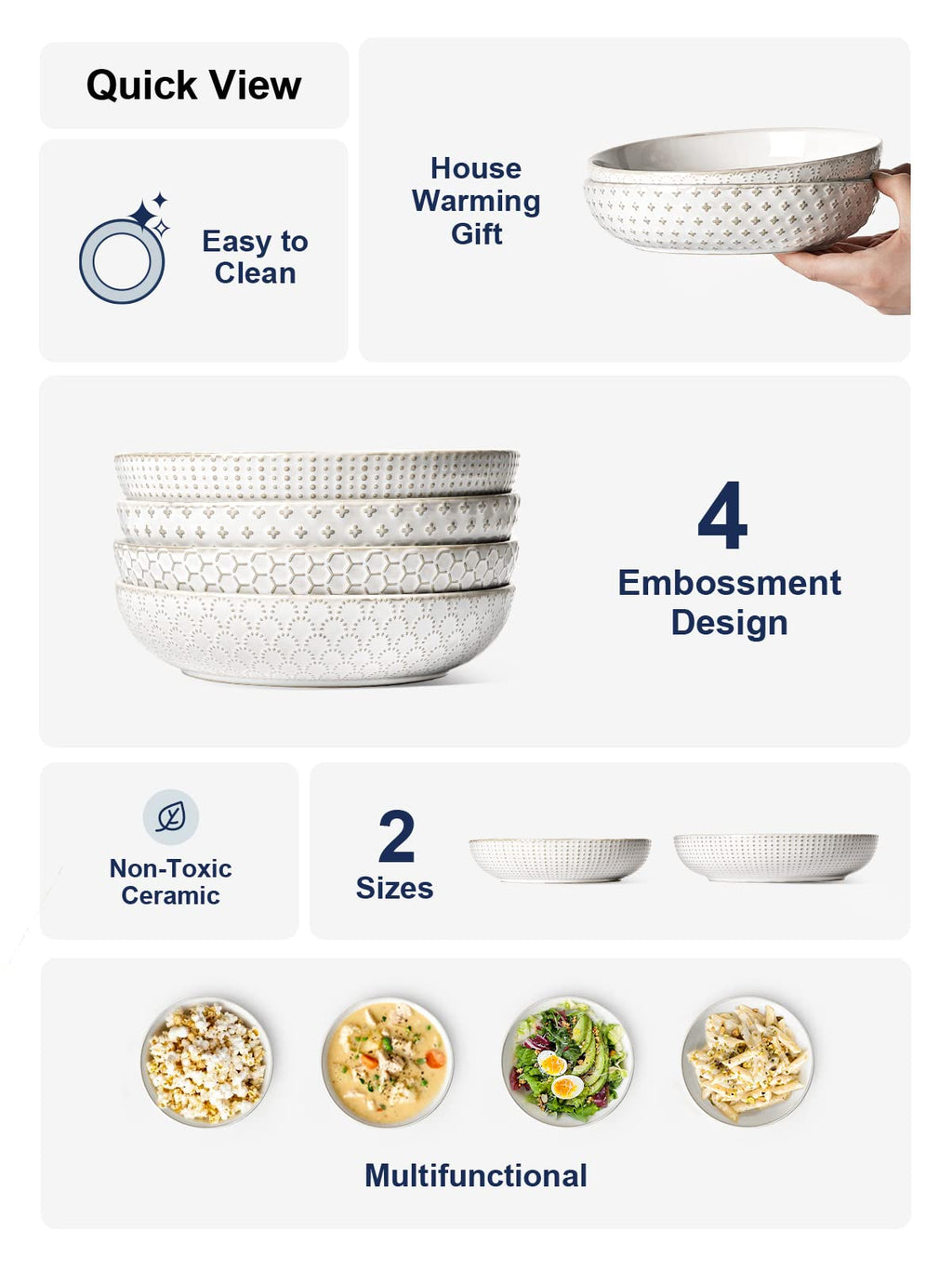 36 oz Ceramic Pasta Bowl Set of 4, Arctic White X52225