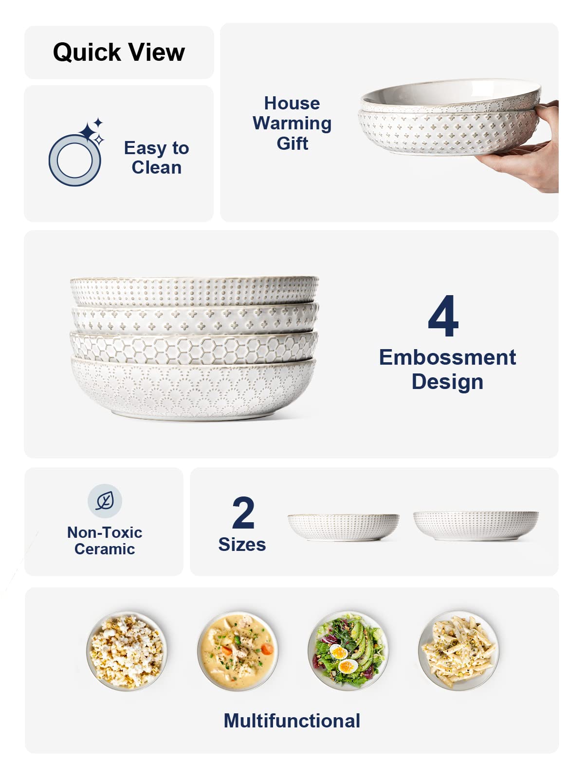 36 oz Ceramic Pasta Bowl Set of 4, Arctic White X52225