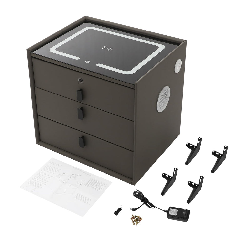Dark Grey 3-Drawer Nightstand with Charging Station N750079