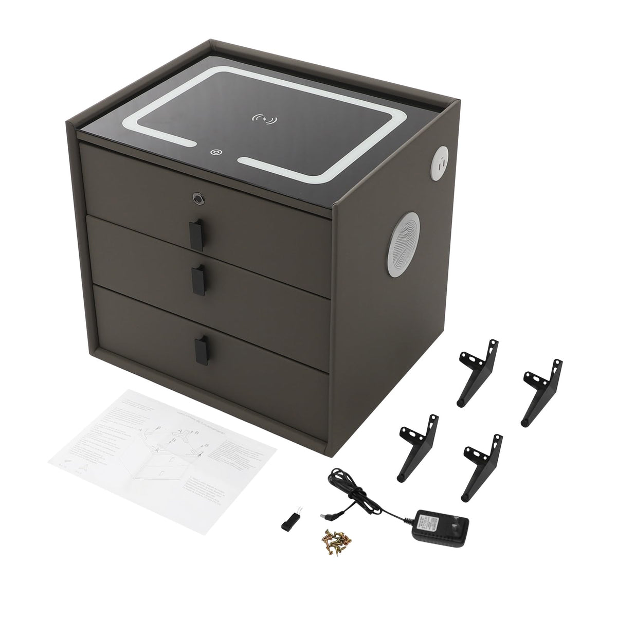 Dark Grey 3-Drawer Nightstand with Charging Station N750079
