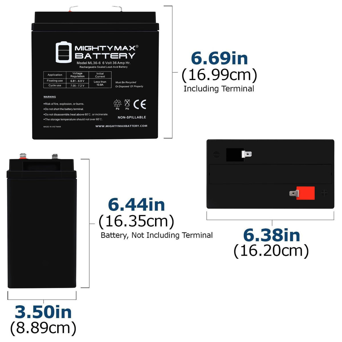 6V 36Ah AGM F2 Terminal Battery 4 Pack V864225
