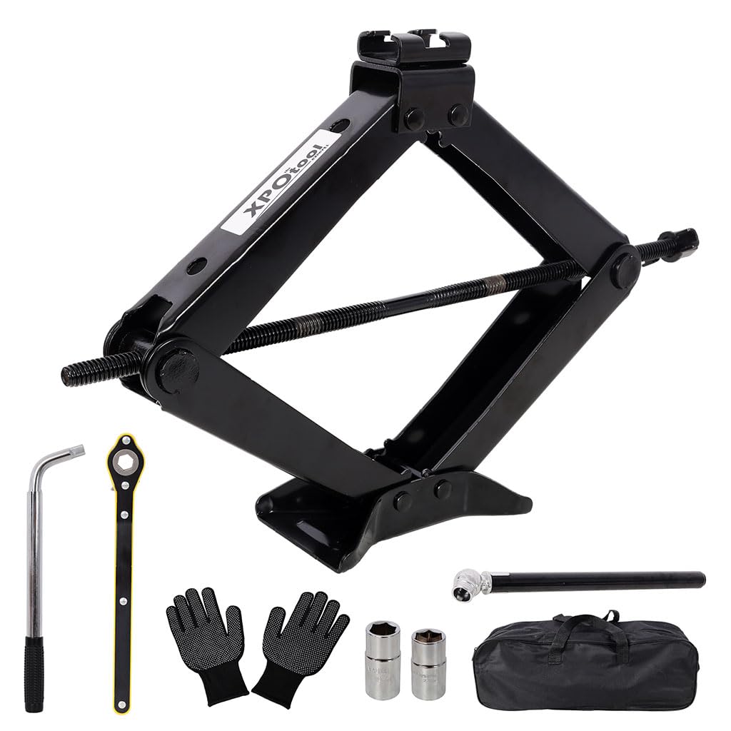 3 Ton Scissor Car Jack, 6614 LBS Heavy Duty Tire Changing Kit with Lug Wrench, Ratchet Wrench, Sockets, Work Gloves, Tire Pressure Gauge and Storage Bag Y56604