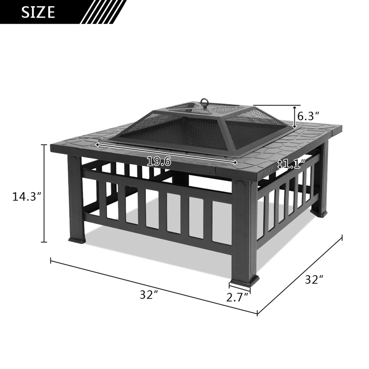 32 Inch Square Wood Burning Iron Fire Pit I71831