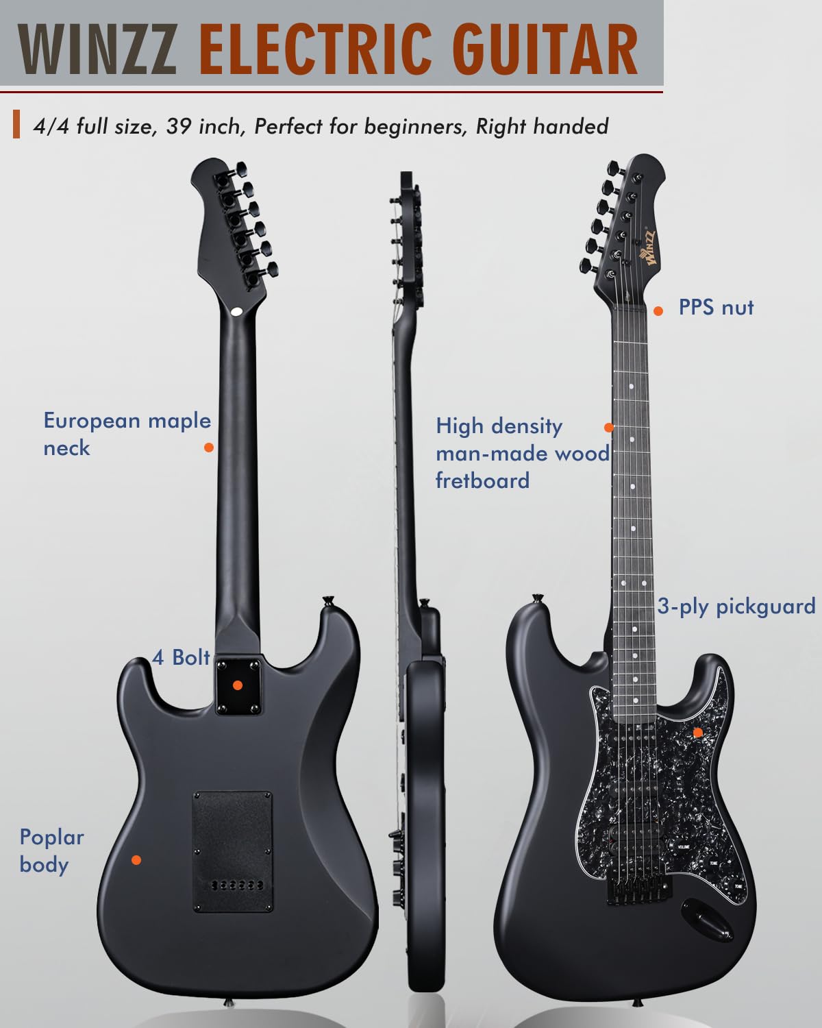 Full Size HSS Electric Guitar with 12 Accessories J2230