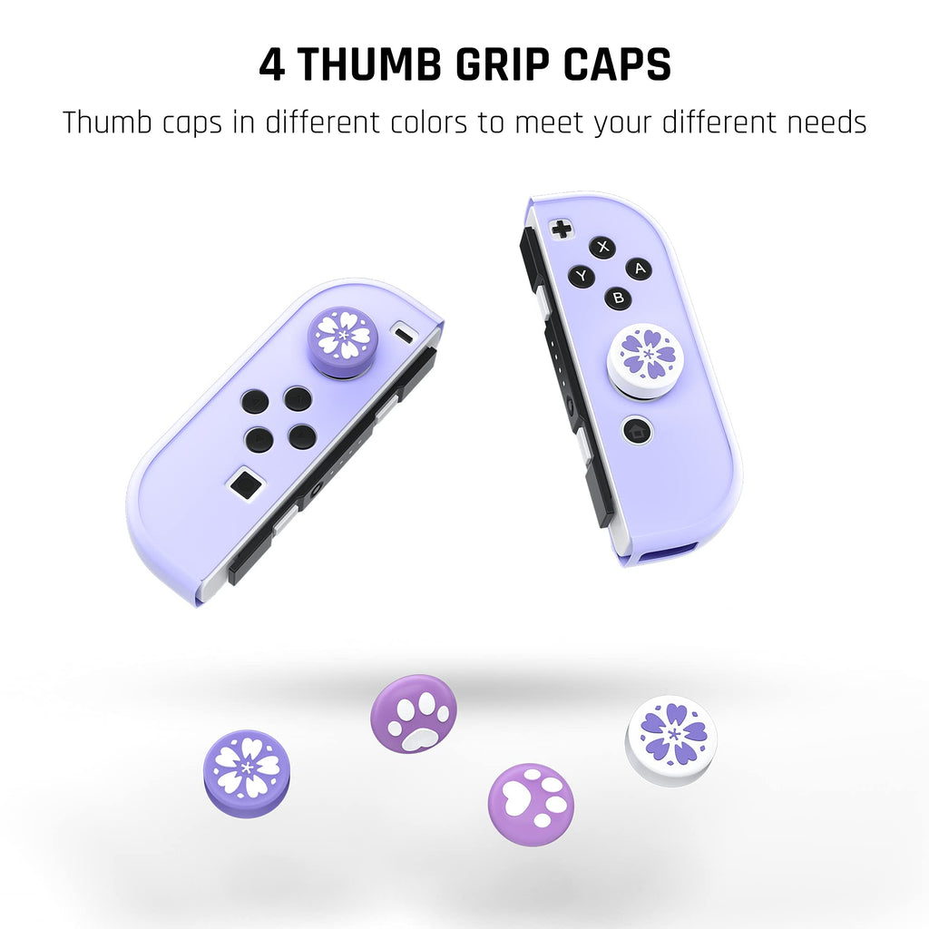 Purple Case for Nintendo Switch OLED Model with Screen Protector and 4 Thumb Grip Caps I10392