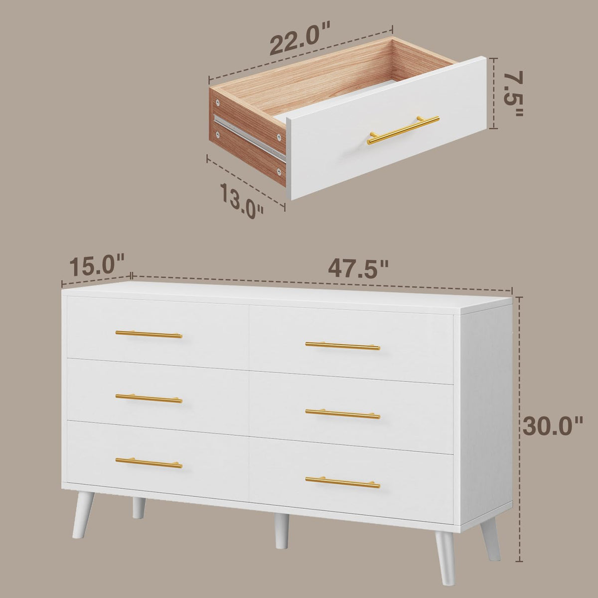 White 6 Drawer Wood Dresser Y89878