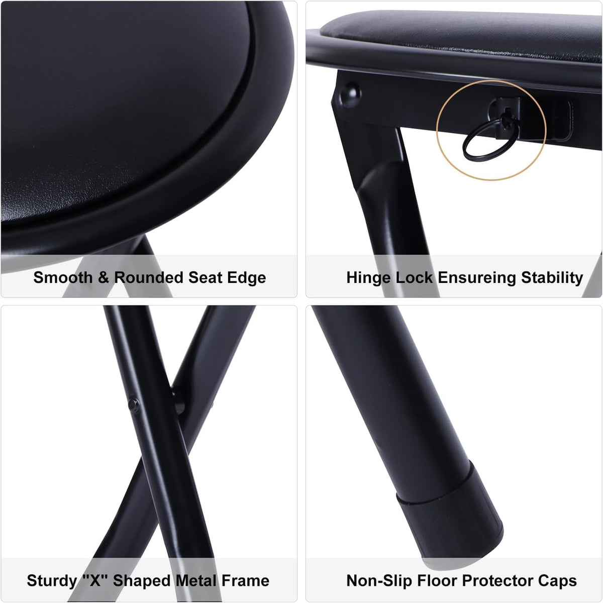 Portable Folding Stools Set of 8, 18-Inch Padded Black T13091