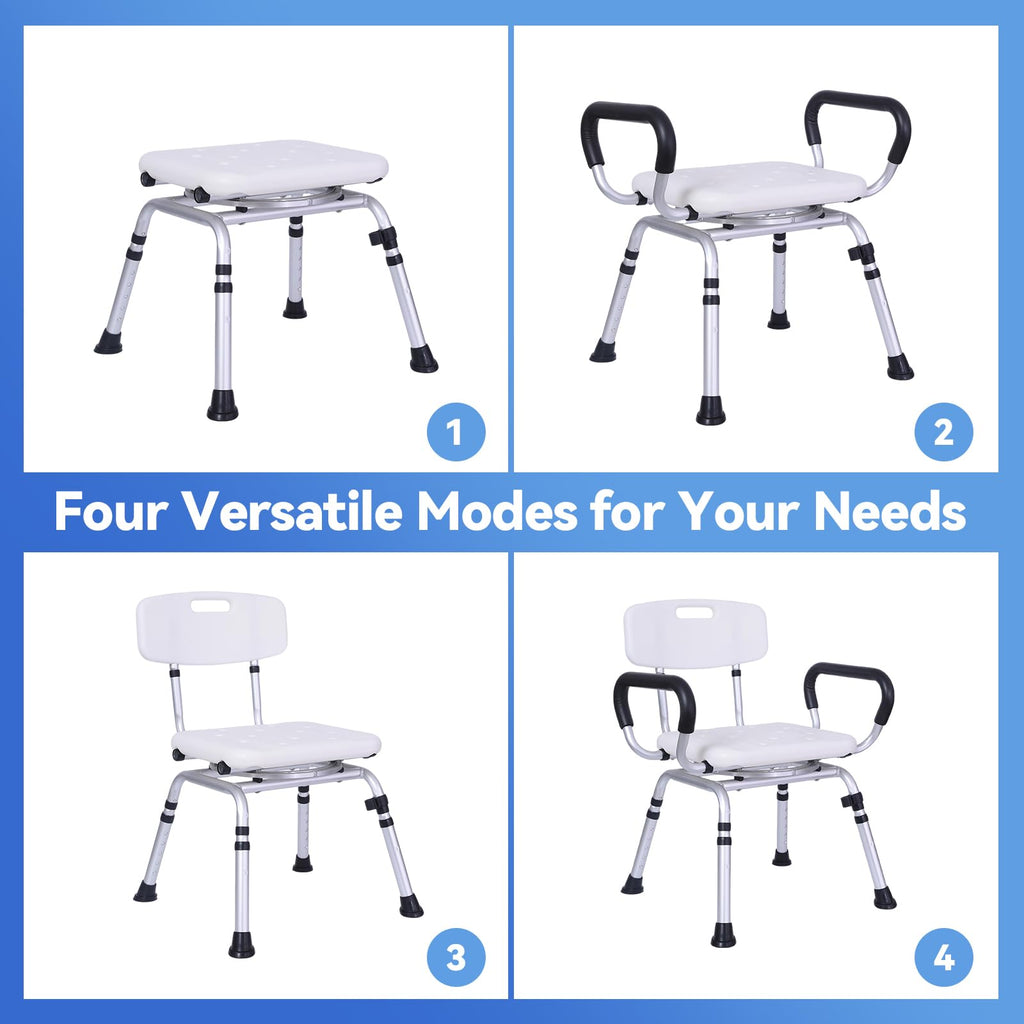 Swivel Shower Chair with Removable Back and Arms, 400 lbs Capacity V2886
