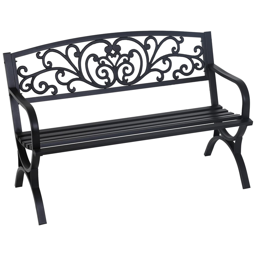 50" Outdoor Garden Bench Black 485lbs Load Capacity D268