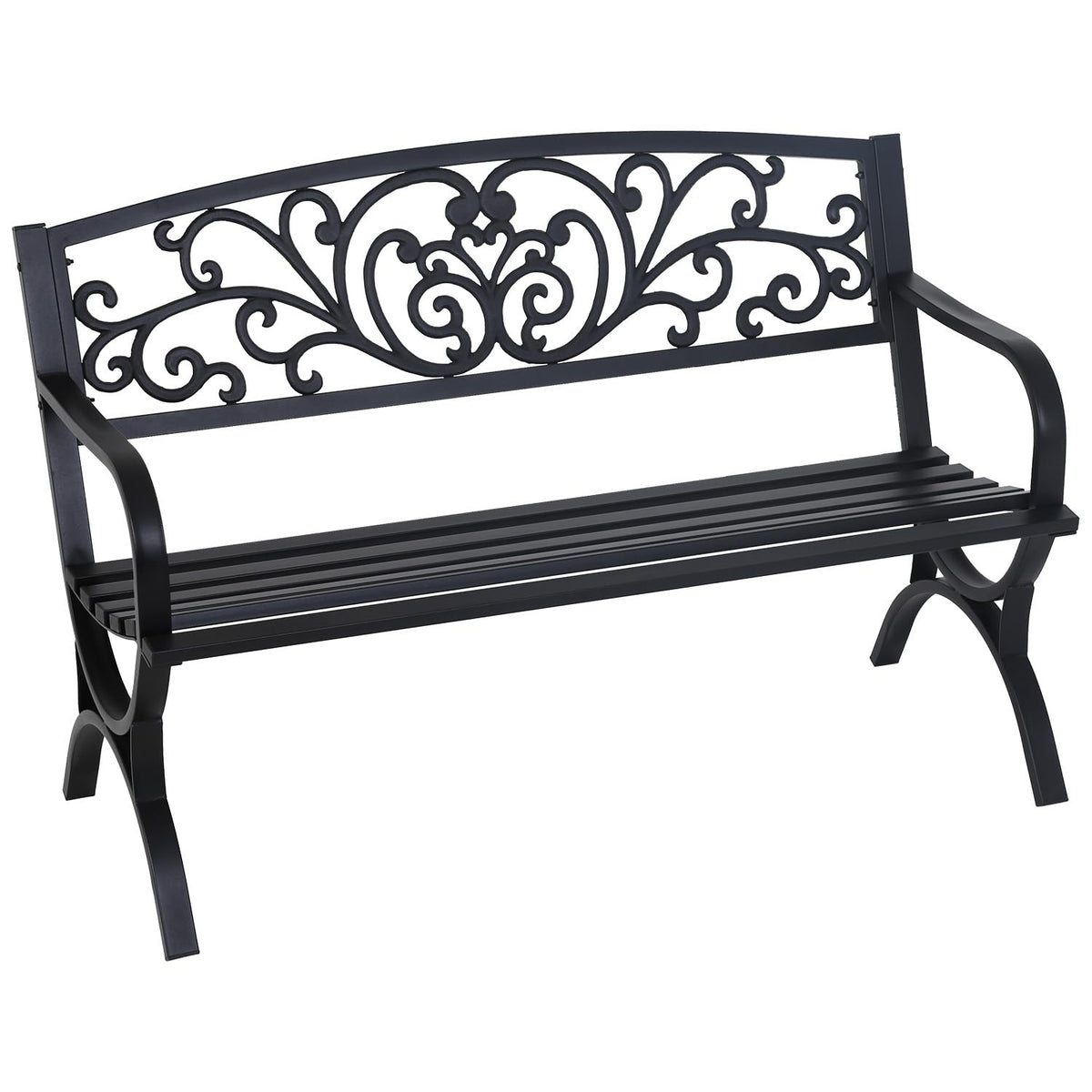 50" Outdoor Garden Bench Black 485lbs Load Capacity D268