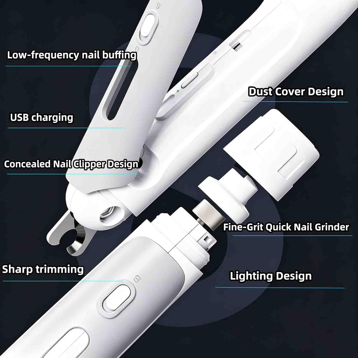 Electric Nail Clipper for Dogs Cats 2-in-1 USB Rechargeable Z5514