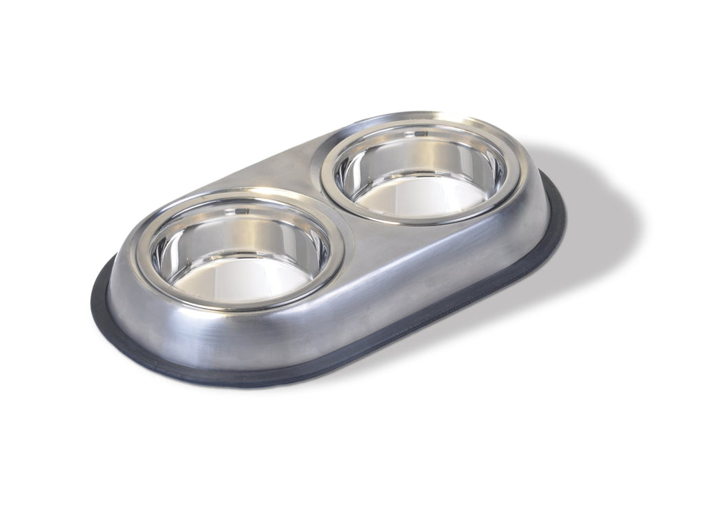 Stainless Steel Double Dish Food And Water Bowl 16 OZ X19611