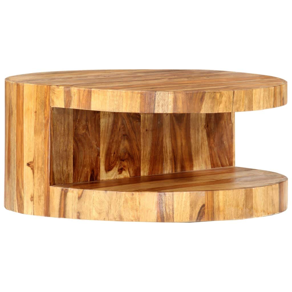 Natural Solid Sheesham Wood Round Coffee Table 25.6 in L5832