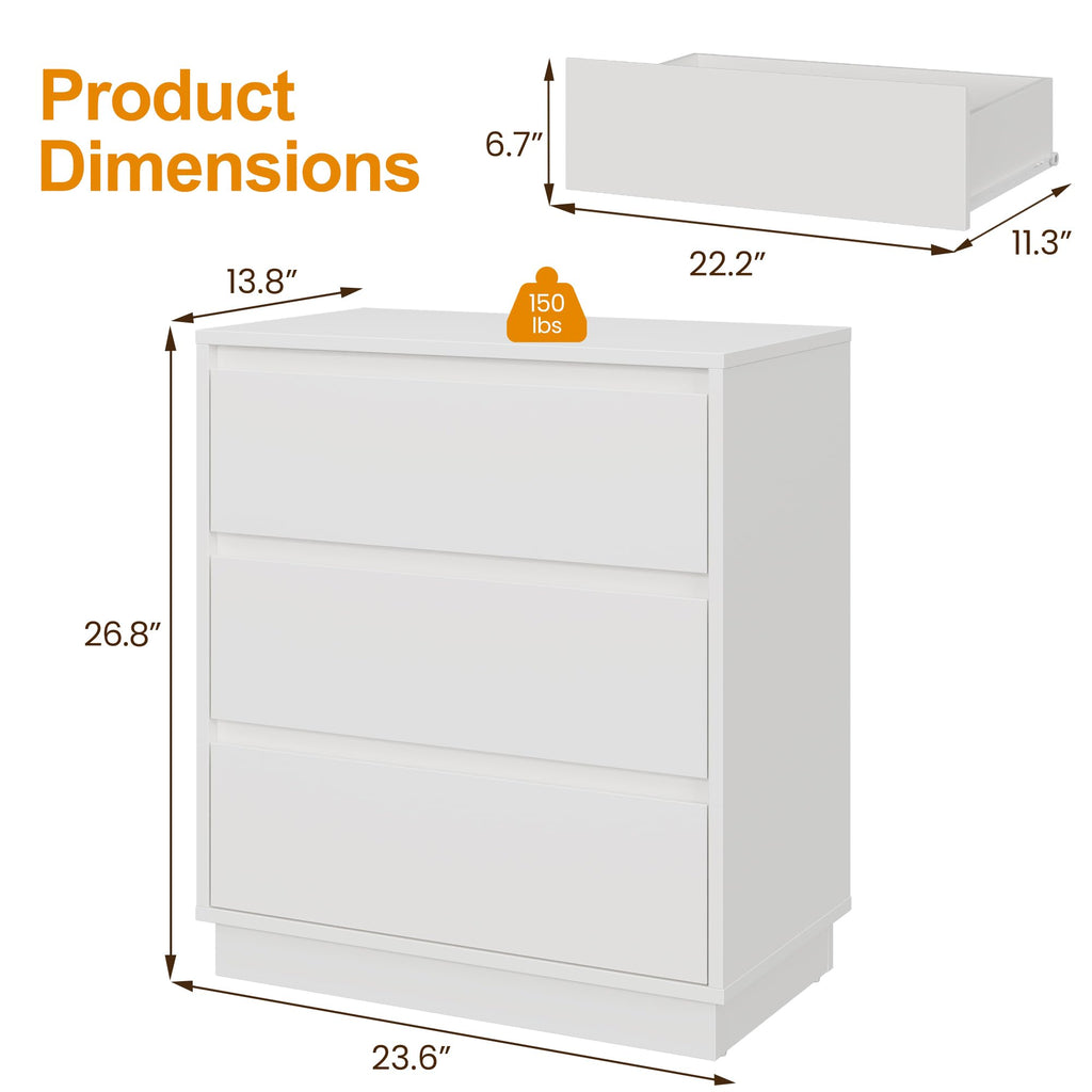 White 3 Drawer Nightstand S44069