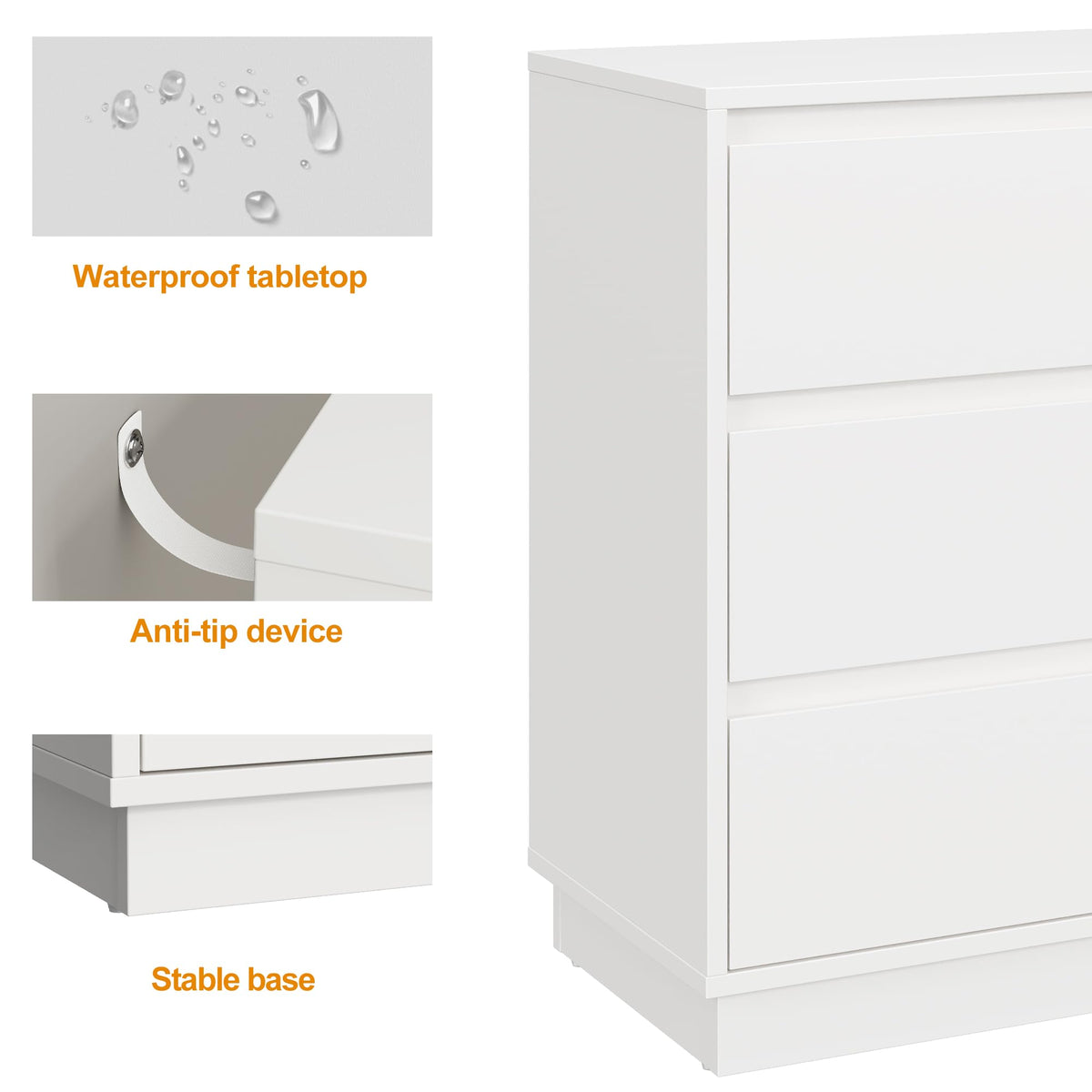 White 3 Drawer Nightstand S44069