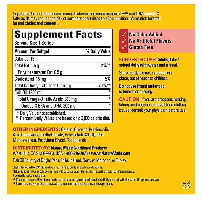 1200 mg Fish Oil Softgels, 240 Count Z132