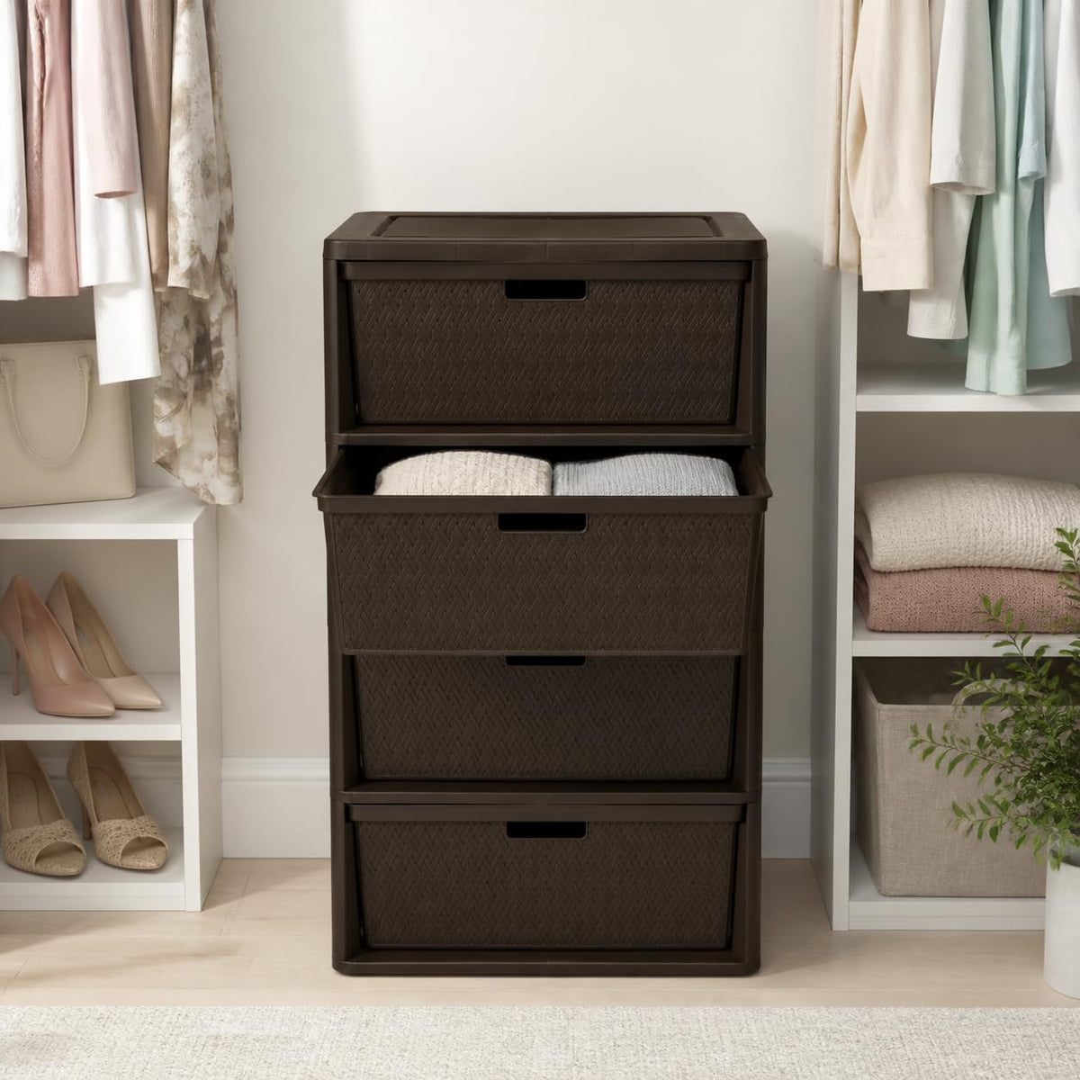 Brown Plastic 4 Drawer Storage Organizer D572645