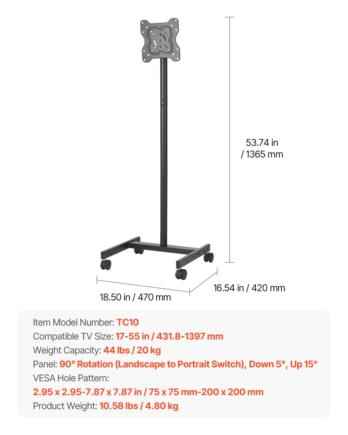 Rolling TV Stand for 17-55 Inch Screens with Wheels G213