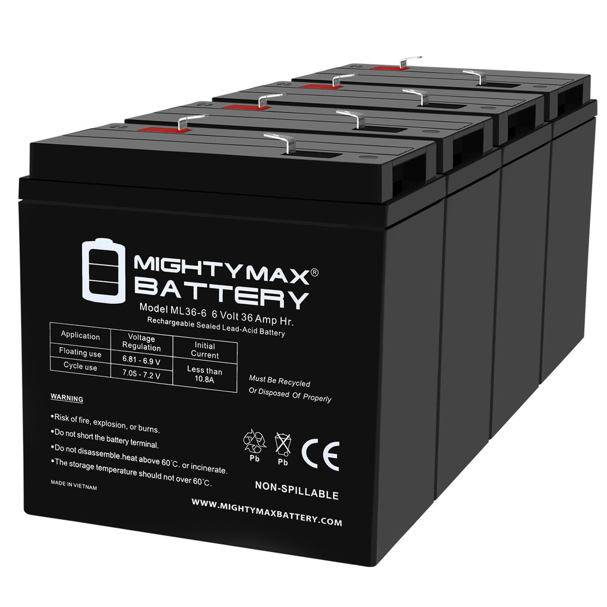 6V 36Ah AGM F2 Terminal Battery 4 Pack V864225