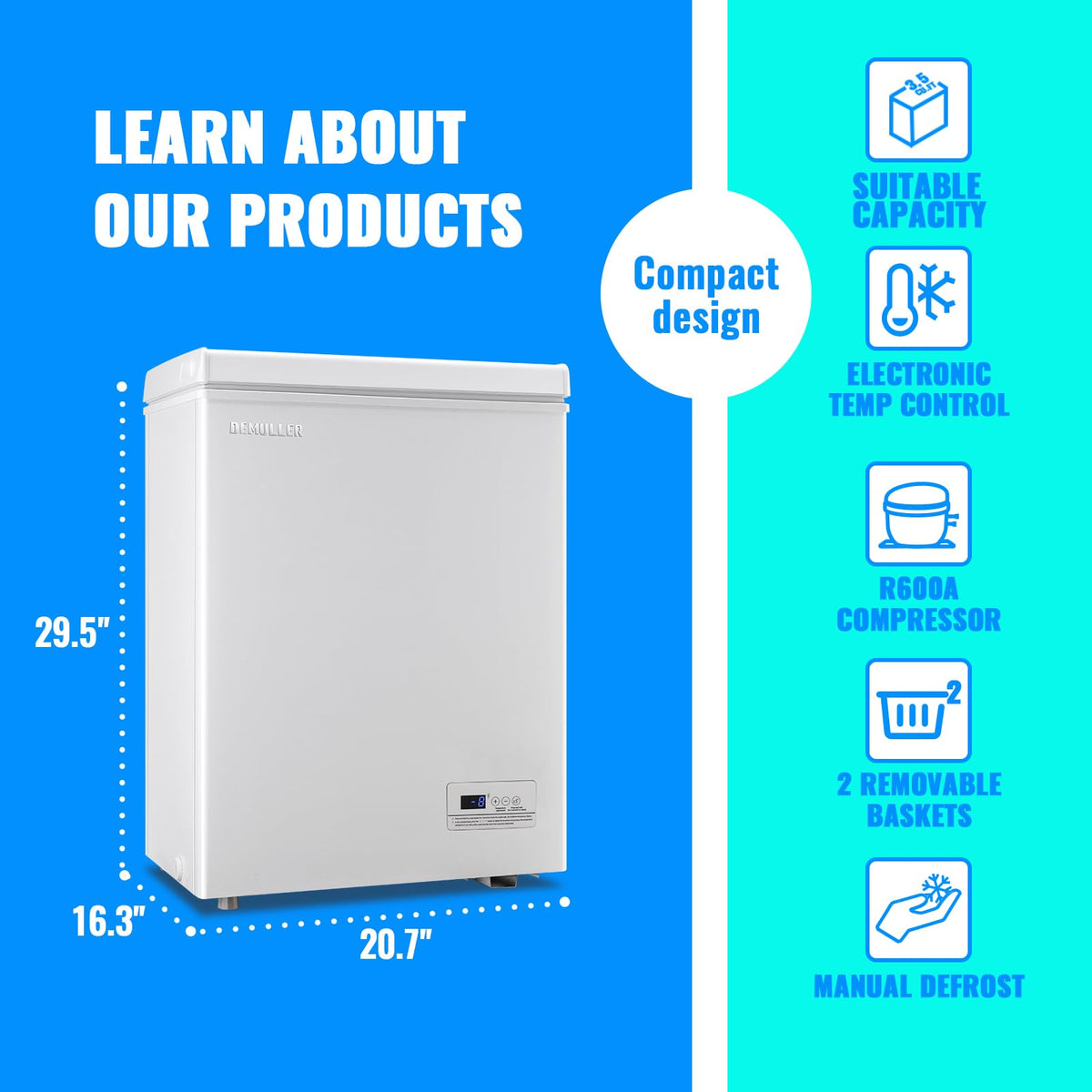 3.5 CU.FT White Chest Freezer with Two Removable Baskets G7798