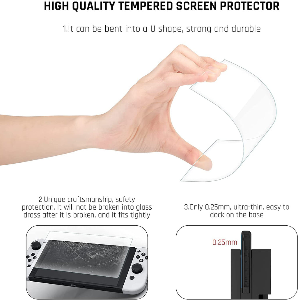 Purple Case for Nintendo Switch OLED Model with Screen Protector and 4 Thumb Grip Caps I10392