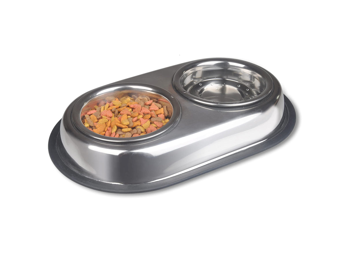 Stainless Steel Double Dish Food And Water Bowl 16 OZ X19611