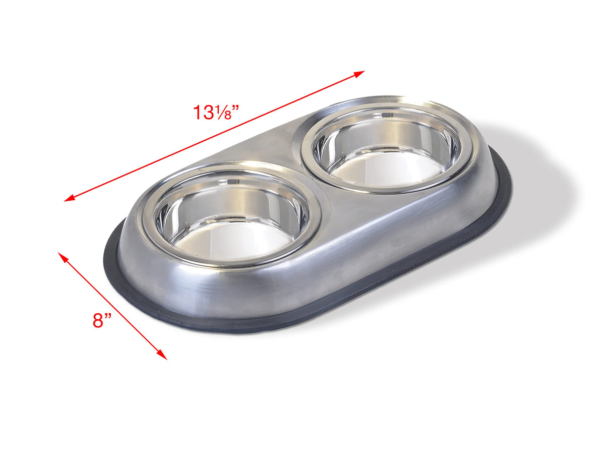 Stainless Steel Double Dish Food And Water Bowl 16 OZ X19611
