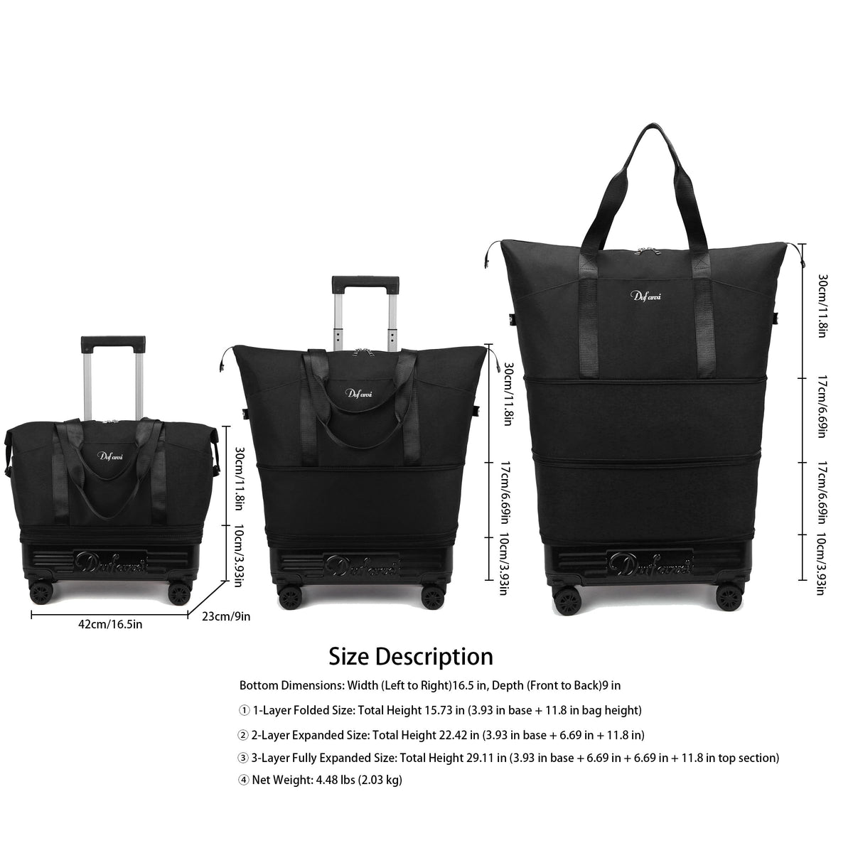 Expandable Rolling Travel Bag with Removable Wheels & Handle L537968