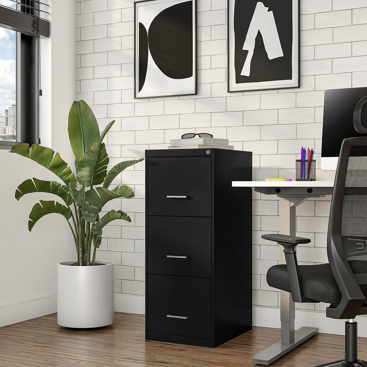 Black 3 Drawer Letter Legal Locking File Cabinet F178497