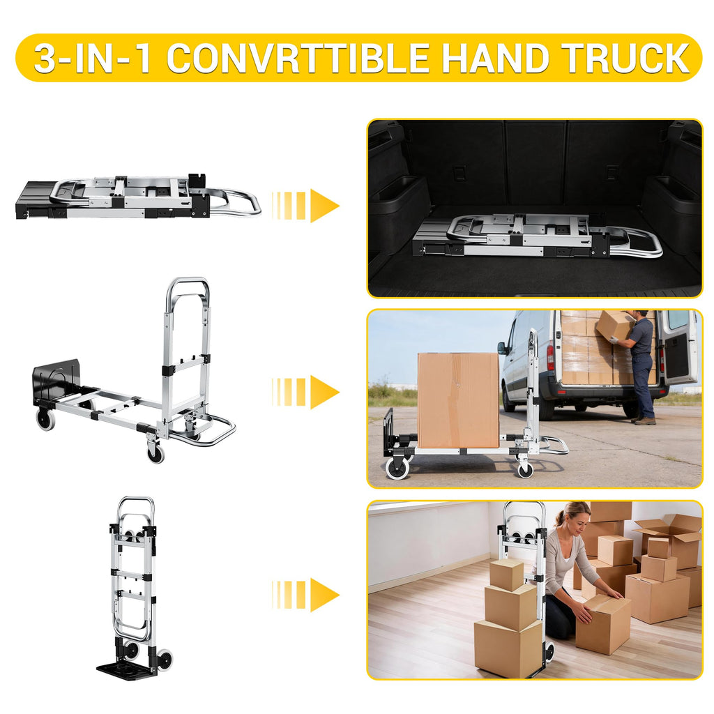3 in 1 Folding Hand Truck 600lbs Capacity Heavy Duty D7385