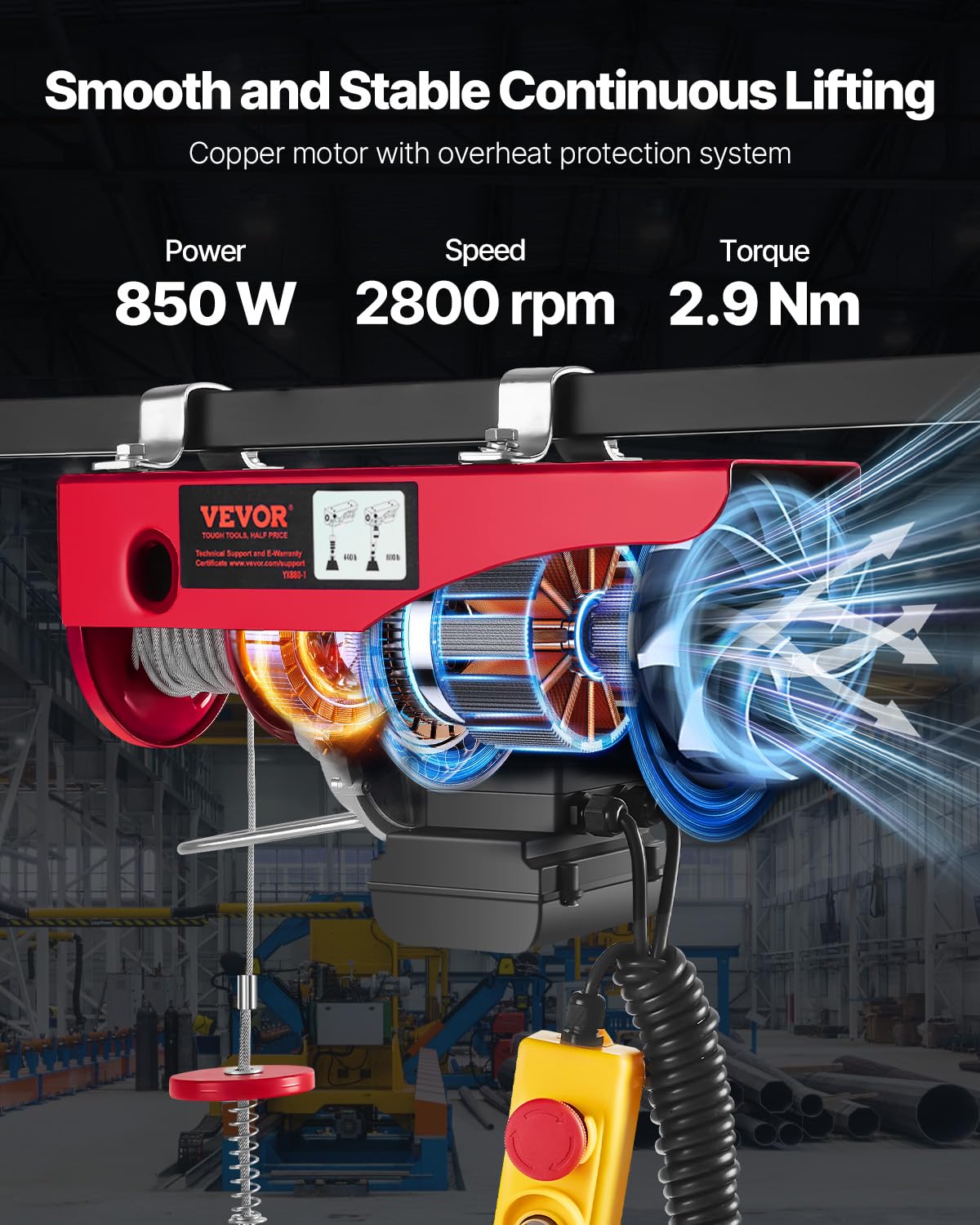 880lbs Electric Hoist with Wired Remote Control I92479