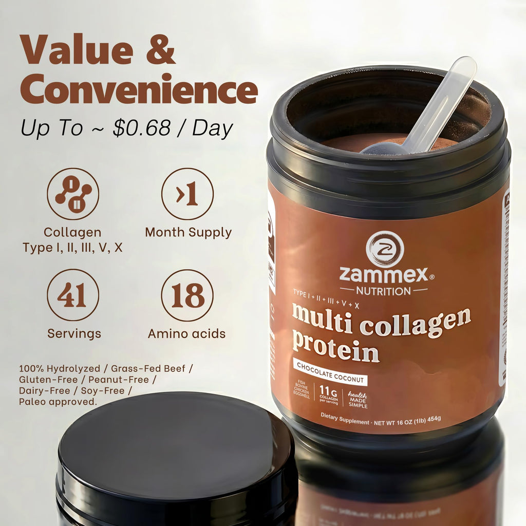Multi Collagen Peptides Protein Powder, Chocolate, 1LB N67245
