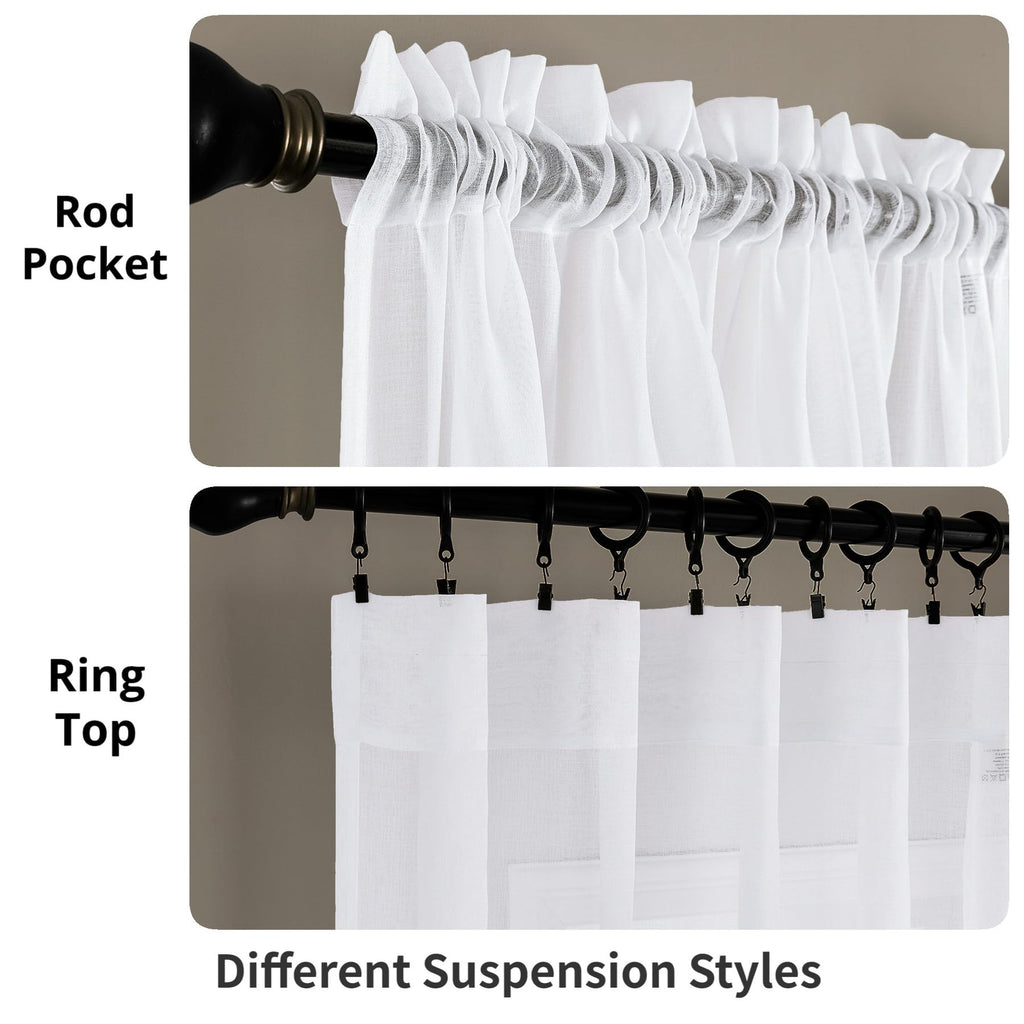 White 95 Inches Long Rod Pocket Sheer Curtains Set of 2 N13897