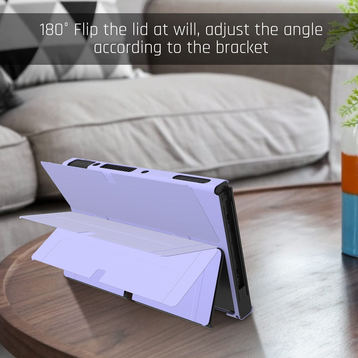 Purple Case for Nintendo Switch OLED Model with Screen Protector and 4 Thumb Grip Caps I10392