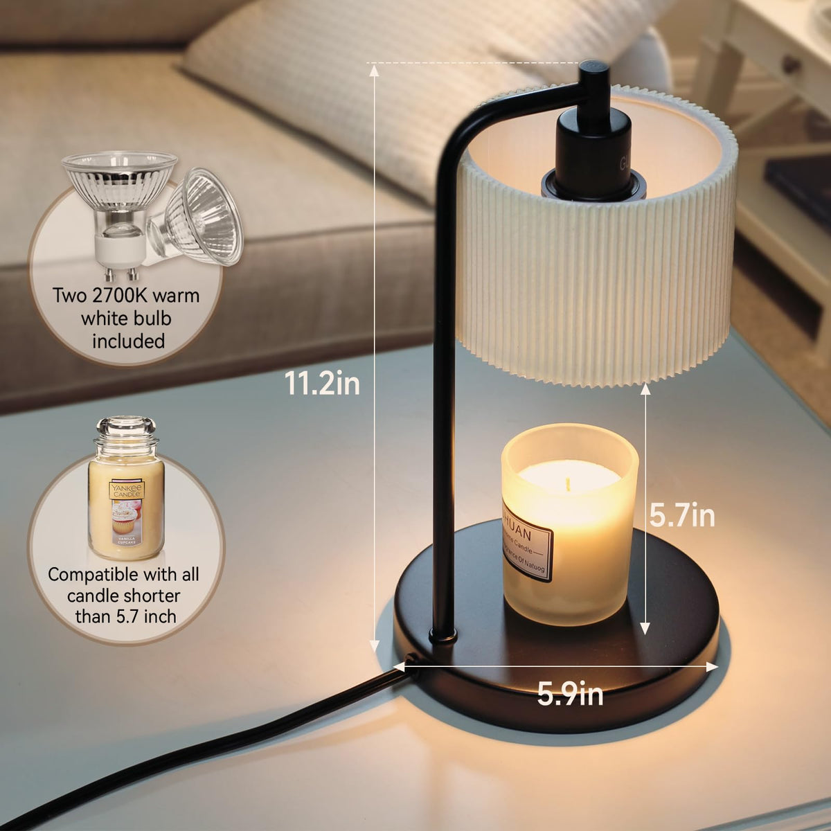 Dimmable Candle Warmer Lamp with Timer and Bulbs Black I967