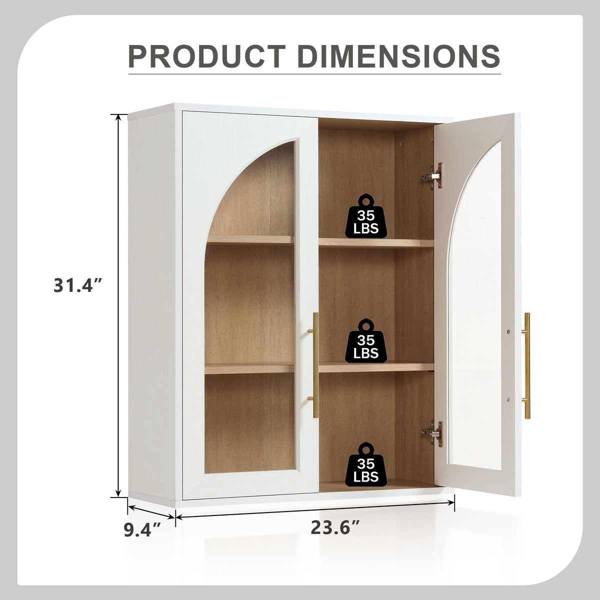 White Wall Mount Bathroom Cabinet with Glass Doors and Adjustable Shelves X9424