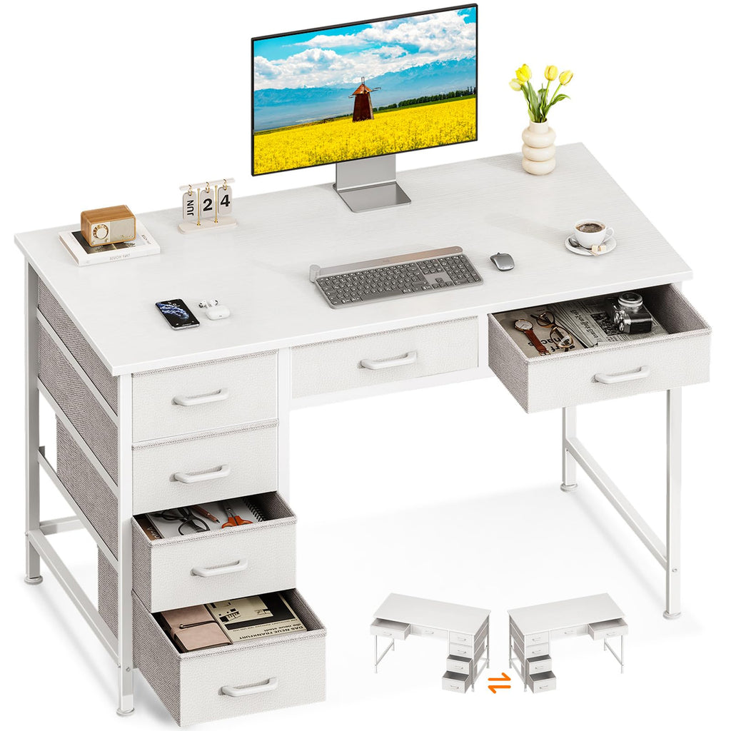 White Computer Desk with 6 Drawers F86320